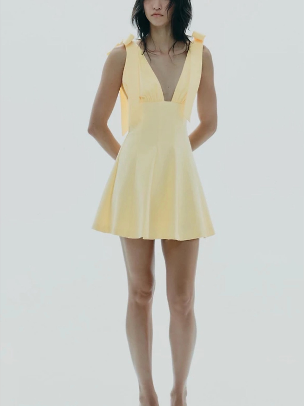 Zara Pale Yellow Tie-Shoulder A-Line Mini Dress
